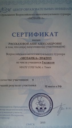 Сертификаты за 2015 год
